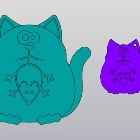 Set 2 models Cat with mouse Cup coaster and Keychain