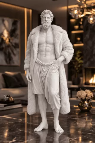 Luxury Titan God Statue STL – Muscular Fur Cloak Sculpture for 3D Printing