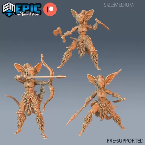 Mice Folk Viking Female Set ‧ DnD Miniature ‧ Tabletop Miniatures ‧ Gaming Monster ‧ 3D Model ‧ RPG ‧ DnDminis ‧ STL FILE