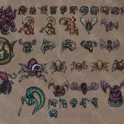 Ruins of Madness ‧ Virtual Tabletop Token Set ‧ VTT Tokens Collection ‧ DnD Miniature Game Components ‧ RPG Wargame Monster & Building