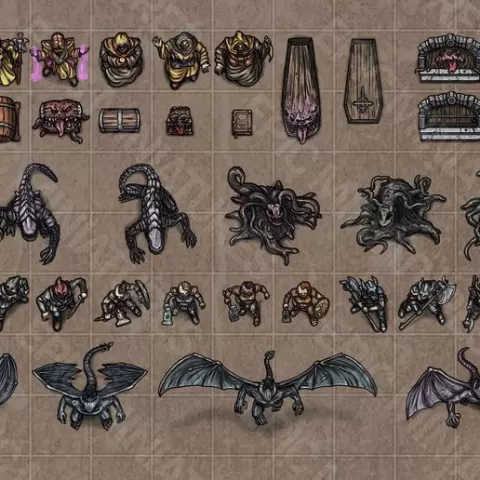 Sons of Midnight ‧ Virtual Tabletop Token Set ‧ VTT Tokens Collection ‧ DnD Miniature Game Components ‧ RPG Wargame Monster & Building