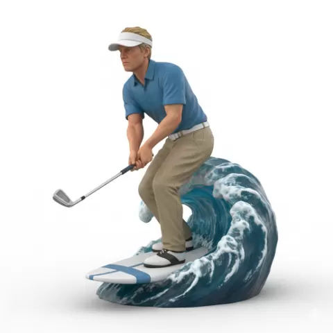 Johnny Miller precision iron surfing, Golf , soccer, player, athlete, sport, surfing, wave, surf, ocean, beach, action, dynamic, pose, figurine, model, stl, printable, collectible, realistic, statue