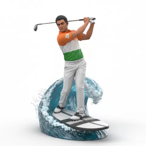 Shiv Kapur confident drive surfing, Golf , soccer, player, athlete, sport, surfing, wave, surf, ocean, beach, action, dynamic, pose, figurine, model, stl, printable, collectible, realistic, statue