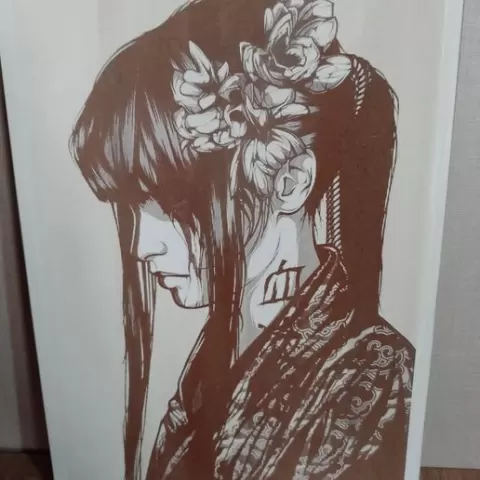 DESIGN OF ANTIQUE JAPANESE GEISHA DECORATIVE BOARD CNC LASER ENGRAVING