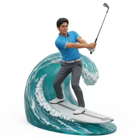 Jazz Janewattananond fluid swing surfing, Golf , soccer, player, athlete, sport, surfing, wave, surf, ocean, beach, action, dynamic, pose, figurine, model, stl, printable, collectible, realistic, statue