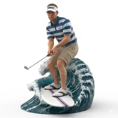 Kevin Kisner competitive stance surfing, Golf , soccer, player, athlete, sport, surfing, wave, surf, ocean, beach, action, dynamic, pose, figurine, model, stl, printable, collectible, realistic, statue