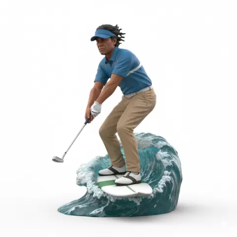 Vijay Singh powerful rhythm surfing, Golf , soccer, player, athlete, sport, surfing, wave, surf, ocean, beach, action, dynamic, pose, figurine, model, stl, printable, collectible, realistic, statue