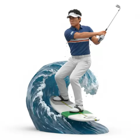 Hideki Matsuyama pause swing surfing, Golf , soccer, player, athlete, sport, surfing, wave, surf, ocean, beach, action, dynamic, pose, figurine, model, stl, printable, collectible, realistic, statue
