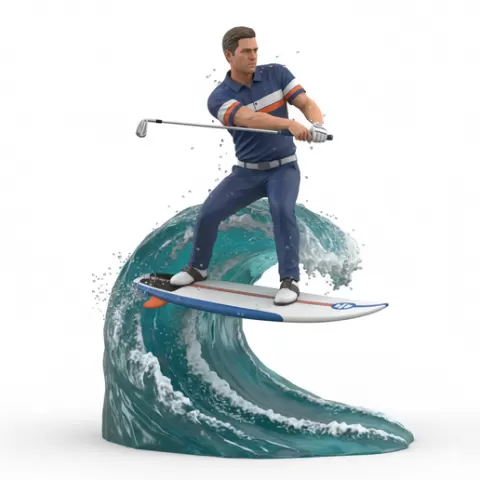 Brooks Koepka strong swing surfing, Golf , soccer, player, athlete, sport, surfing, wave, surf, ocean, beach, action, dynamic, pose, figurine, model, stl, printable, collectible, realistic, statue