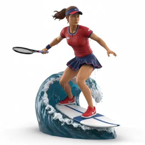 minimal clean wave base, tennis player, beach tennis, tennis athlete, surfing athlete, wave riding, surf action, ocean surfing, beach sport, sports figurine, tennis figurine, athlete