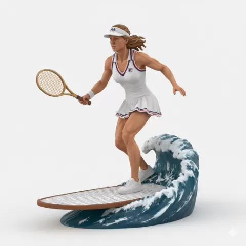 Robinson agile surfing, tennis player, beach tennis, tennis athlete, surfing athlete, wave riding, surf action, ocean surfing, beach sport, sports figurine, tennis figurine, athlete