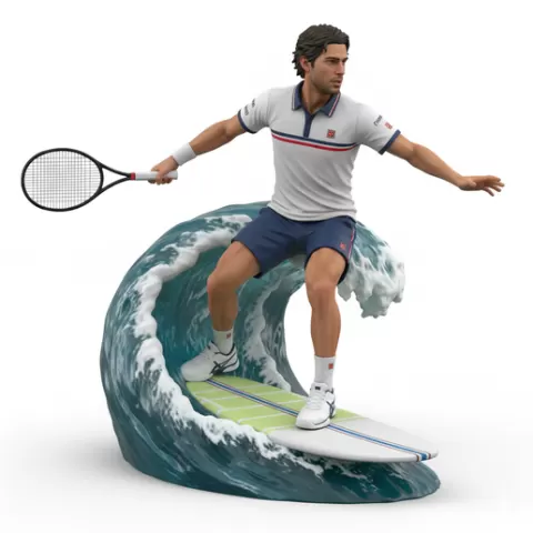 Abdel-Aziz fast explosive surfing, tennis player, beach tennis, tennis athlete, surfing athlete, wave riding, surf action, ocean surfing, beach sport, sports figurine, tennis figurine, athlete