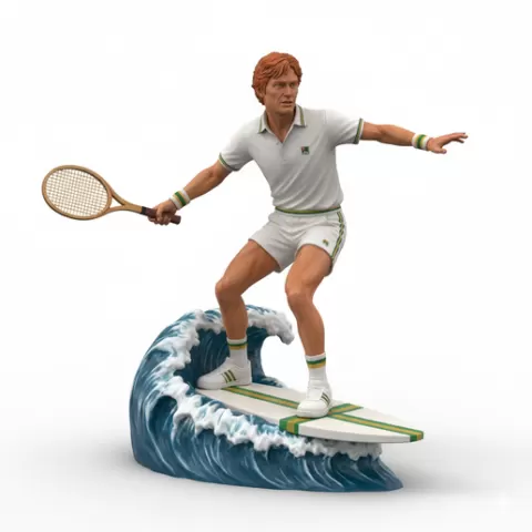 Stephen Boyer strong surfing, tennis player, beach tennis, tennis athlete, surfing athlete, wave riding, surf action, ocean surfing, beach sport, sports figurine, tennis figurine, athlete