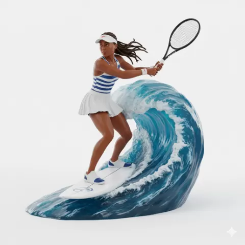 Osmany Juantorena strong stance, tennis player, beach tennis, tennis athlete, surfing athlete, wave riding, surf action, ocean surfing, beach sport, sports figurine, tennis figurine, athlete