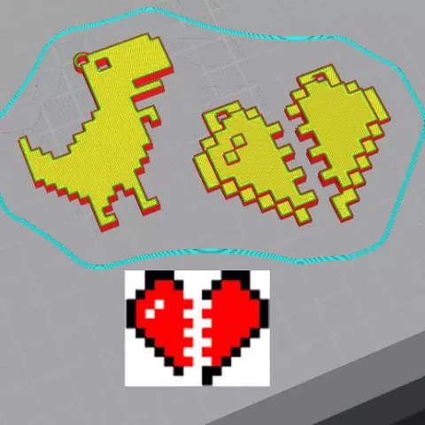 Pixel keychain combo : Split Heart + Internet Dinosaur