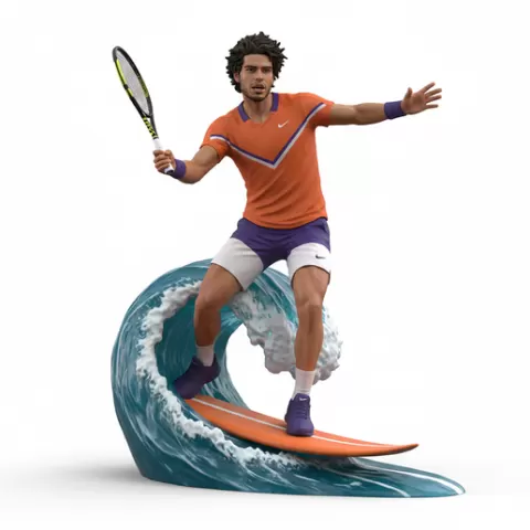 Tijana Bošković powerful surfing, tennis player, beach tennis, tennis athlete, surfing athlete, wave riding, surf action, ocean surfing, beach sport, sports figurine, tennis figurine, athlete