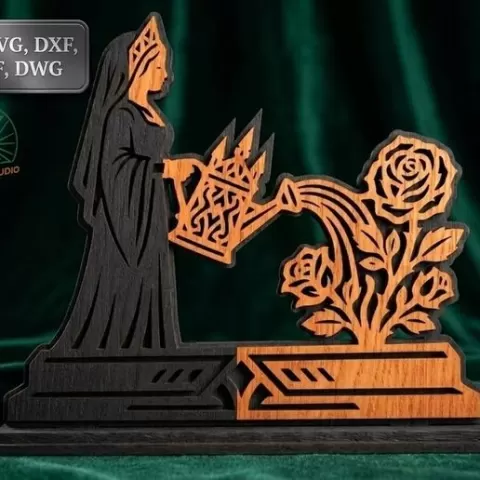 Gothic Lady & Roses 3D Layered Laser