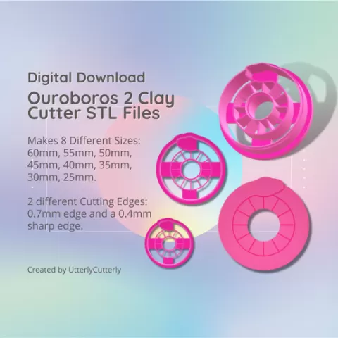 Ouroboros 2 Clay Cutter - Mystical Snake STL Digital File Download- 8 sizes and 2 Cutter Versions Earrings, Pendant, Barrette