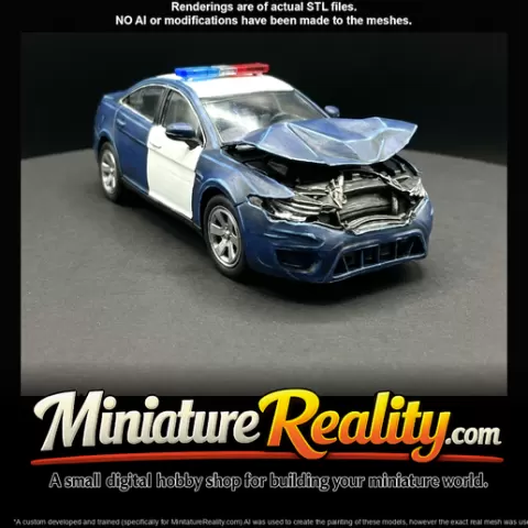police patrol car sedan (2010s–2020s) — crashed, emergency livery - HO 1:87 Master STL (print at any scale)