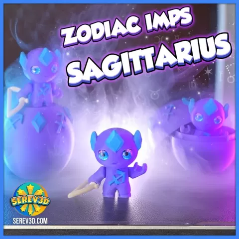 Sagittarius Flexi Imp - Zodiac Imp Collection Part 1 – Keychain & Straw Buddy, No Supports 3D Print STL/3MF by SEREV3d