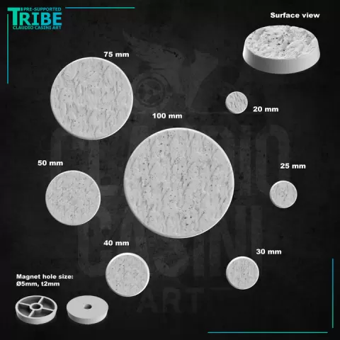 (MK 0014) Stone Terrain bases 20 - 25 - 30 - 40 - 50 - 75 - 100 mm by Claudio Casini Art