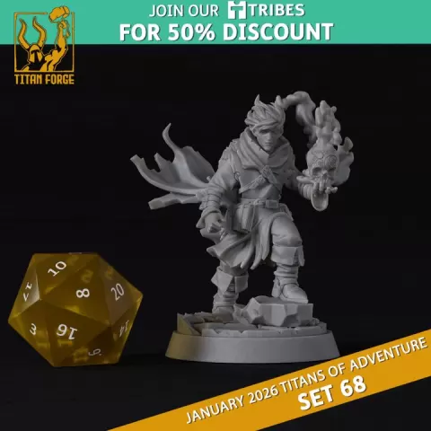 Male Warlock Human - DnD Hero Characters - Titans of Adventure Set 68 by Titan Forge Miniatures