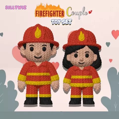 Cute Firefighter Boy and Girl Couple – Knitted – Crochet - SillyWiz