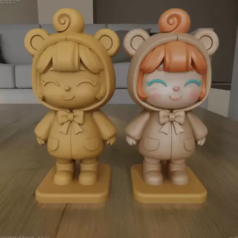 Cute Smiling Girl Bear Hoodie STL 3D Print Desk Companion - HIve