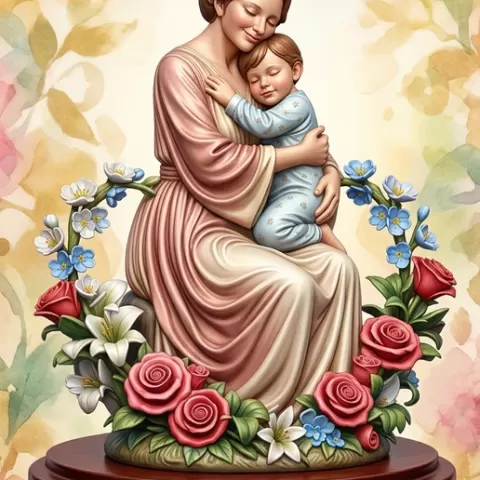 Mother and Child Statue STL, Mother's Day Gift 3D Print File, Floral Mom Sculpture for FDM