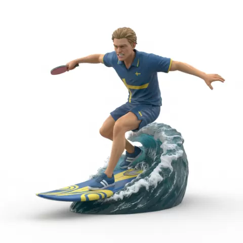 Quadri Aruna wide-stance power surfing with heavy forward lean, table tennis player, ping pong player, table tennis athlete, ping pong athlete, racket sport, paddle sport, surfing athlete, wave riding, surf action, ocean surfing