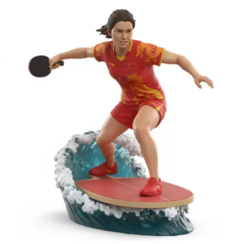 Ovtcharov finishing a backhand with body rotation visible, table tennis player, ping pong player, table tennis athlete, ping pong athlete, racket sport, paddle sport, surfing athlete, wave riding, surf action, ocean surfing