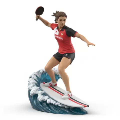 Gauzy smooth glide, table tennis player, ping pong player, table tennis athlete, ping pong athlete, racket sport, paddle sport, surfing athlete, wave riding, surf action, ocean surfing