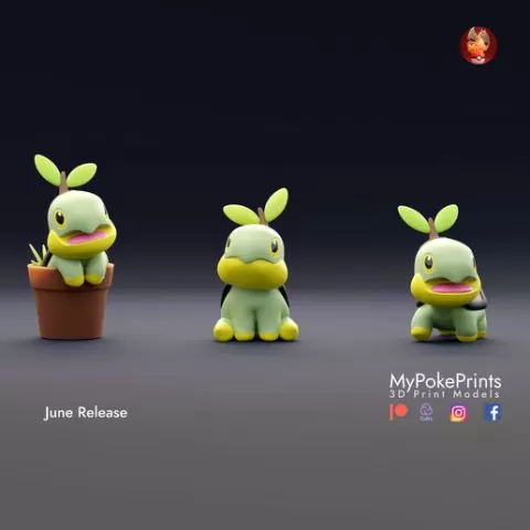 Turtwig - Gen 4 starter, 3 poses