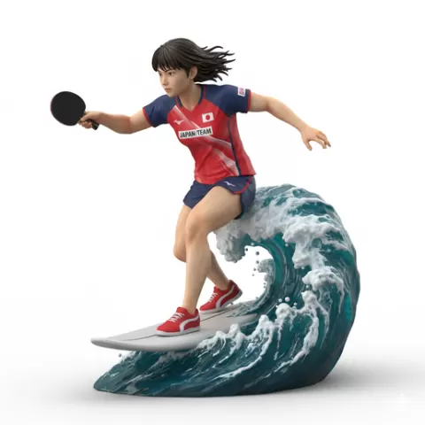Ito quick reaction surfing, table tennis player, ping pong player, table tennis athlete, ping pong athlete, racket sport, paddle sport, surfing athlete, wave riding, surf action, ocean surfing