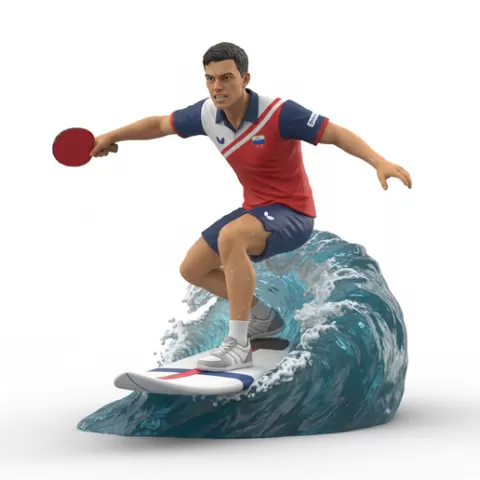 Aruna forehand attack surfing, table tennis player, ping pong player, table tennis athlete, ping pong athlete, racket sport, paddle sport, surfing athlete, wave riding, surf action, ocean surfing