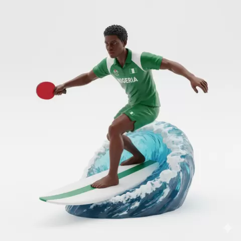 Hugo Calderano athletic surfing, table tennis player, ping pong player, table tennis athlete, ping pong athlete, racket sport, paddle sport, surfing athlete, wave riding, surf action, ocean surfing