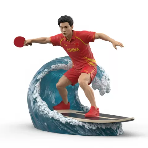Ma Long forehand attack surfing, table tennis player, ping pong player, table tennis athlete, ping pong athlete, racket sport, paddle sport, surfing athlete, wave riding, surf action, ocean surfing