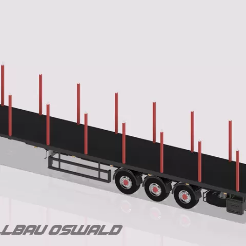 1:18 3-axle stanchion semi-trailer with plateau timber transport HEY200 truck trailer