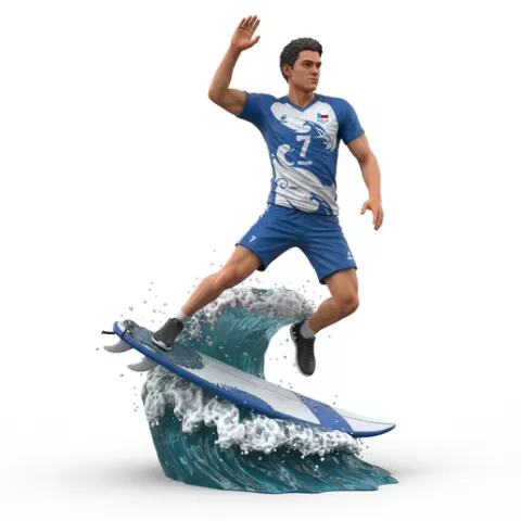 landing impact splash, volleyball player, beach volleyball, volleyball athlete, surfing athlete, wave riding, surf action, ocean surfing, beach sport, sports figurine, volleyball figurine, athlete