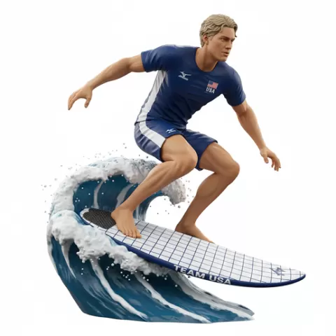 slow motion surfing pose, volleyball player, beach volleyball, volleyball athlete, surfing athlete, wave riding, surf action, ocean surfing, beach sport, sports figurine, volleyball figurine, athlete