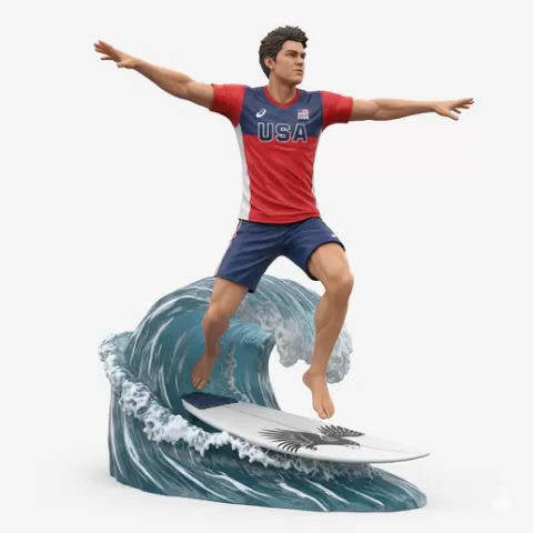 sharp carving surf turn, volleyball player, beach volleyball, volleyball athlete, surfing athlete, wave riding, surf action, ocean surfing, beach sport, sports figurine, volleyball figurine, athlete