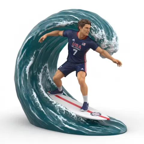 player surfing giant barrel wave, volleyball player, beach volleyball, volleyball athlete, surfing athlete, wave riding, surf action, ocean surfing, beach sport, sports figurine, volleyball figurine, athlete