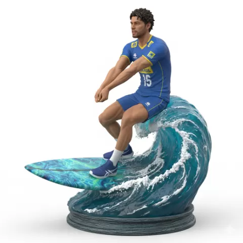 Christenson setter flow surfing, volleyball player, beach volleyball, volleyball athlete, surfing athlete, wave riding, surf action, ocean surfing, beach sport, sports figurine, volleyball figurine, athlete