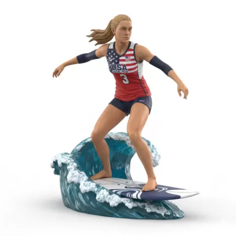 Takahashi stylish trick surfing, volleyball player, beach volleyball, volleyball athlete, surfing athlete, wave riding, surf action, ocean surfing, beach sport, sports figurine, volleyball figurine, athlete