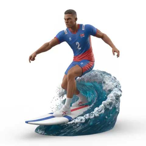Juantorena explosive stance, volleyball player, beach volleyball, volleyball athlete, surfing athlete, wave riding, surf action, ocean surfing, beach sport, sports figurine, volleyball figurine, athlete