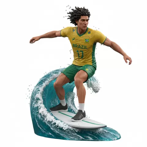 Mauricio Borges balanced surfing, volleyball player, beach volleyball, volleyball athlete, surfing athlete, wave riding, surf action, ocean surfing, beach sport, sports figurine, volleyball figurine, athlete