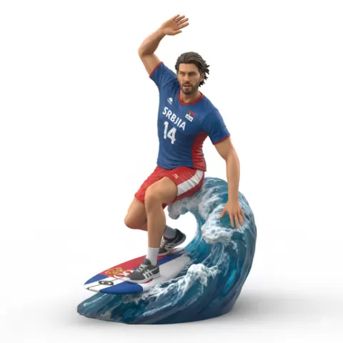Michał Kubiak leadership stance, volleyball player, beach volleyball, volleyball athlete, surfing athlete, wave riding, surf action, ocean surfing, beach sport, sports figurine, volleyball figurine, athlete