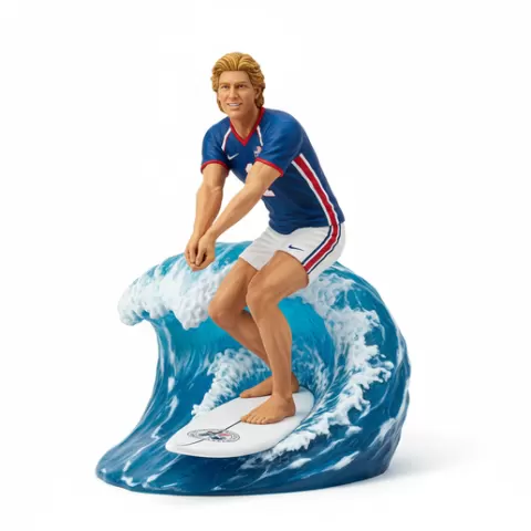 Karch Kiraly calm mastery surfing, volleyball player, beach volleyball, volleyball athlete, surfing athlete, wave riding, surf action, ocean surfing, beach sport, sports figurine, volleyball figurine, athlete