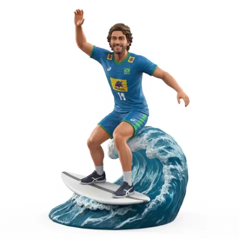 Bruno Rezende setter balance surfing, volleyball player, beach volleyball, volleyball athlete, surfing athlete, wave riding, surf action, ocean surfing, beach sport, sports figurine, volleyball figurine, athlete