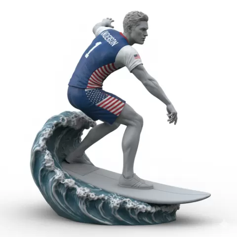 Matt Anderson balanced surfing, volleyball player, beach volleyball, volleyball athlete, surfing athlete, wave riding, surf action, ocean surfing, beach sport, sports figurine, volleyball figurine, athlete